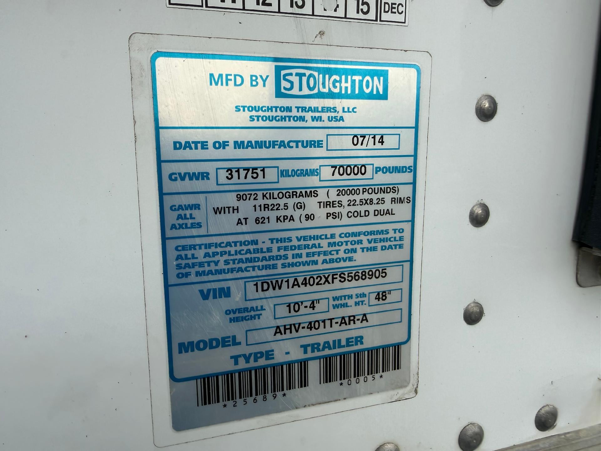 2015 STOUGHTON TRAILER GRAIN HOPPER Base